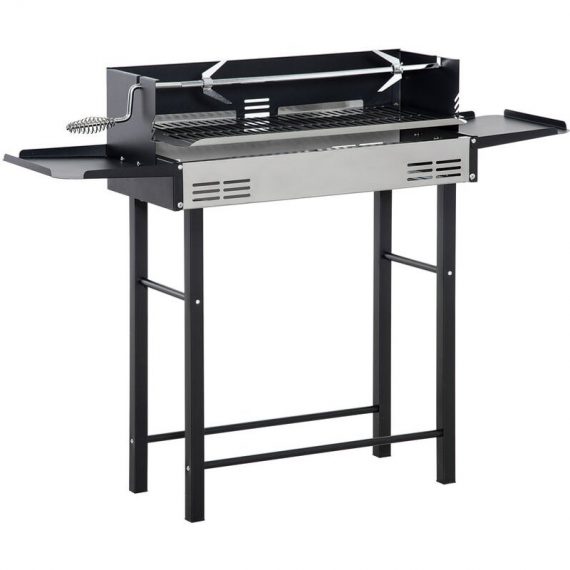 Outsunny - Charcoal Spit Roasting Machine w/ 3-Tier Grill Grate & Foldable Shelves 5056534577209 5056534577209