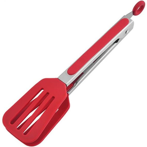 10.4 inches (26.5cm) Kitchen Silicone Tongs, Stainless Steel Handles, Anti-Scalding Grill Clip Bread Steak, Retractable Padlock - RED LIA09932 9771353147148