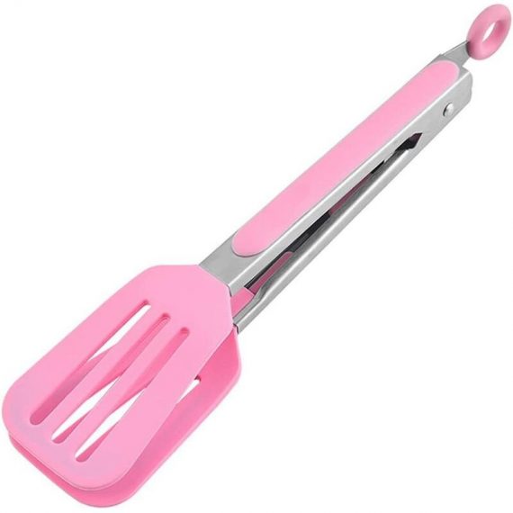 10.4 inches (26.5cm) Kitchen Silicone Tongs, Stainless Steel Handles, Anti-Scalding Grill Clip Bread Steak, Retractable Padlock - PINK LIA09934 9771353147162