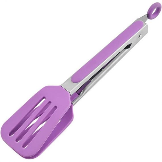 10.4 inches (26.5cm) Kitchen Silicone Tongs, Stainless Steel Handles, Anti-Scalding Grill Clip Bread Steak, Retractable Padlock - Purple LIA09935 9771353147179