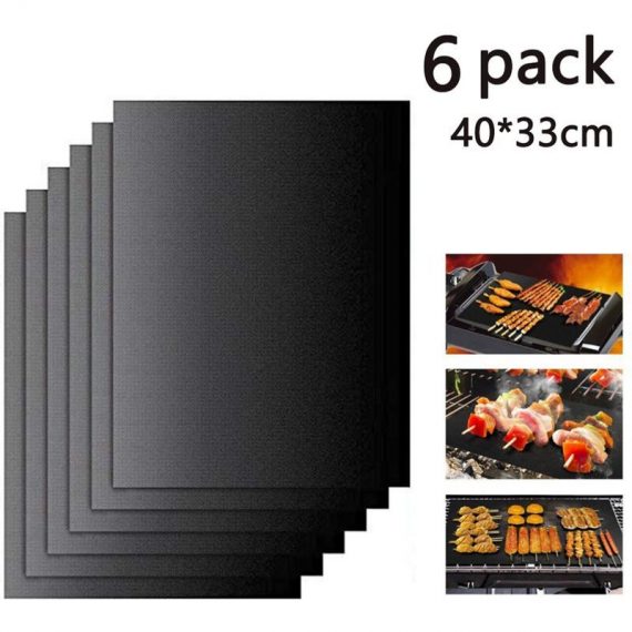 Zqyrlar - 6PCS 100% Non-Stick Reusable and Easy to Clean BBQ Grill Mat and Baking Mat - Operates on Gas, Charcoal, Electric Grill and more, Black Mano-ZQUK-629 6273996013956
