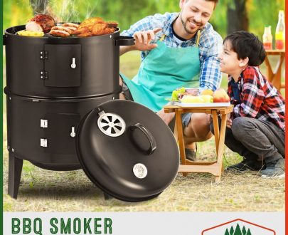 Deuba - bbq Smoker Upright Barrel Black Charcoal 3 in 1 Barbecue Grill Round Garden Outdoor Patio Camping Chromed Steel 101489 4250525309904