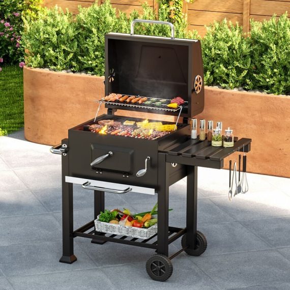 Livingandhome - Outdoor BBQ charcoal grill cart, barbecue with Spice Rack AI0396 723803423608