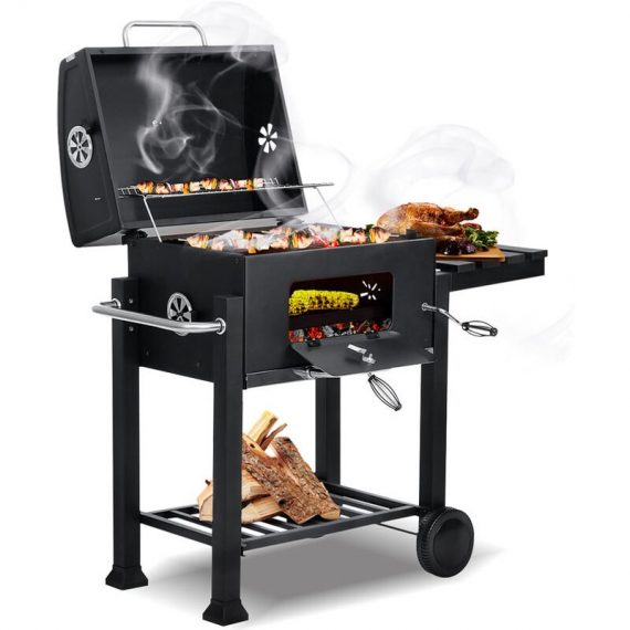 Bbq Charcoal Grill Barbecue Outdoor Charcoal Smoker w/ Wheels Black LVTH64034 9394816912475