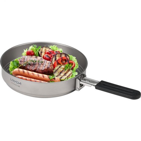 1100ml Titanium Fry Pan Ultralight Grill Frying Pan with Folding Handle for Outdoor Cooking Camping Hiking Backpacking,model: 1400ml - Lixada Y15752 791304420495