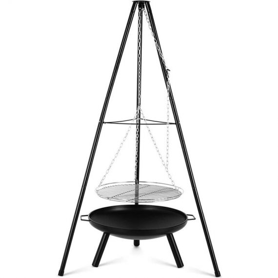 Femor - BBQ Fire Pit with Height-Adjustable Swivel Hanging Grill, Metal Fire Brazier φ54.5cm, Tripod 152cm and Adjustable Chain, Fire Bowl for 8-9 1017245 652069371616