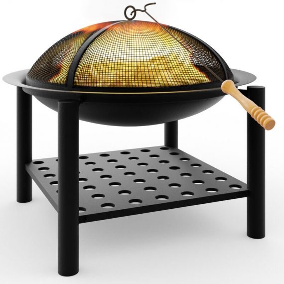 Fire Bowl Pit Basket Stainless Steel BBQ Garden Grill Brazier Heating Wood Charcoal 55x50cm Lid Hook 101100 4250525306279