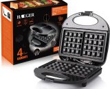 3-in-1 Croque Monsieur, Grill, Waffle and Sandwich Maker, High Power 750W, 3 Non-Stick and Interchangeable Plates, Black [Energy Class a+] MM-OSUK-4327