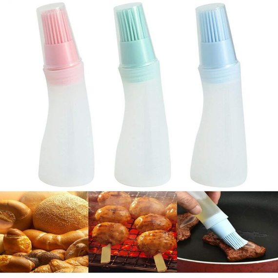 3 Piece Oil Bottle with Silicone Grill Brush, Silicone Oil Bottle with Brush, Grill Brush, Oil Sauce Bottle with Brush Set, for Grilling, Baking, MM008438 9041180937527