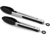 2 Pack Black Kitchen Tongs, Premium Silicone bpa Free Non-Stick Stainless Steel bbq Cooking Grilling Locking Food Tongs, 9-Inch & 12-Inch BAYUK-12523 3191533730339