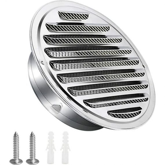 100mm Stainless Steel Ventilation Grille with Screws and Plugs Weather Protection Slats with Mosquito Net and Buckle Round Air Exhaust Grille Screw Mano-ZQ-9414 948569025808