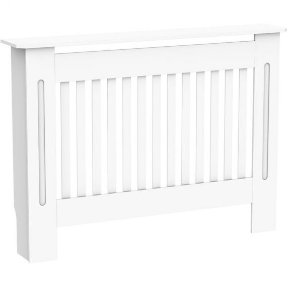 Radiator Cover Painted Slatted mdf Cabinet Lined Grill 112x19x81cm - White - Homcom 5055974825024 5055974825024