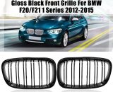 Gloss Black Front Twin Double Line Grille Grill For bmw F20 F21 1Series 2012-15 AGT504161 9137780110511