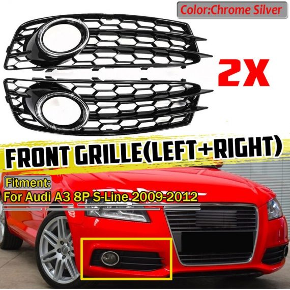 1 Pair Front Bumper Fog Light Grill Cover Trim honeycomb For Audi A3 8P S-Lines 2009-2012 AGTF83386 9137780112829