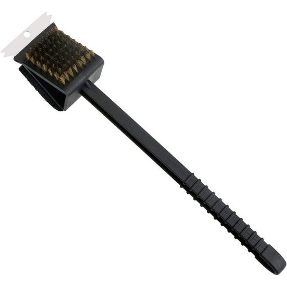 3 in 1 Barbecue Grill Cleaning Brush, Sponge Brush, Steel Shovel, Copper Wire Brush, with Black Plastic Long Handle, bbq Tool MM-OSUK-5928
