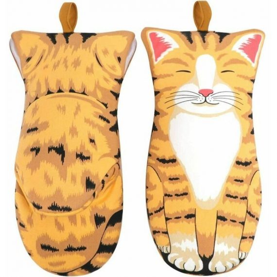 1 Pair Oven Gloves Up to 200°C Heat Resistant Oven Gloves Cotton Grilling Gloves BBQ Oven Gloves Pot Holders Oven Gloves Cat Pattern Oven Gloves PYP-4394 7374735490867