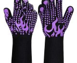 Silicone BBQ Gloves Heat Resistant 800 Degree Non-Slip Fire Resistant Long Oven Gloves for Grilling Baking Cutting BBQ，Lilac ZWP-177