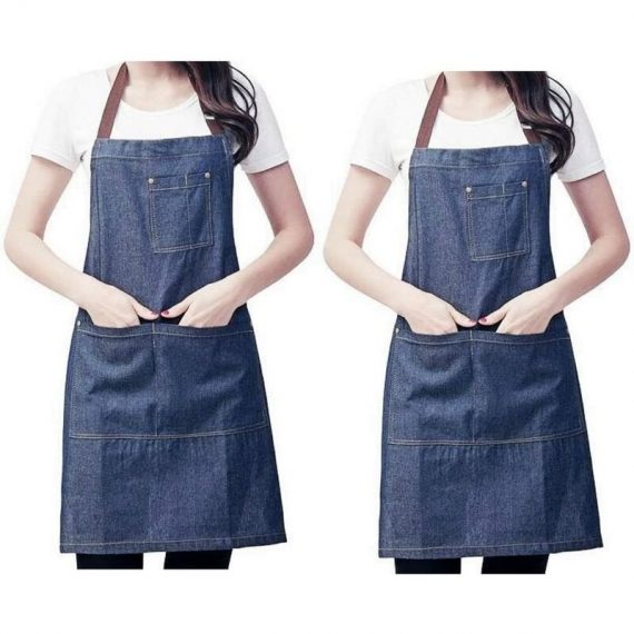 2 x Denim Jean Adjustable Kitchen Apron with Big Pockets for Women Men for Cooking bbq Grill Cafe BAY-20443 5291689066738