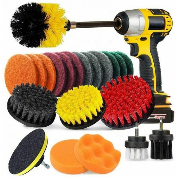 22 Pieces Drill Cleaning Brush,Electric Drill Brush Attachment Kit Cleaning Kitchen Bathroom Tile Grout Floor Mat Car Scrub Grill Turbo LZL-C-0922088 6286512419644