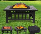 Bamny Fire Pit, Outdoor 3 in 1 Fire Pit Table,Garden Brazier,Barbecue / Heating Fireplace, BBQ Terrace with Grill, Waterproof Cover, Spark Protection 1008427 768558597877