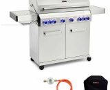 Cosmogrill - CosmoGrill Barbecue 6+2 Platinum Stainless Steel Gas Grill bbq (Silver With Cover) 93506+99967 5060381723733