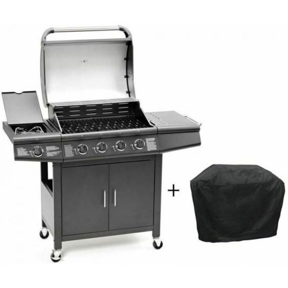 Cosmogrill - CosmoGrill 4+1 Pro Gas bbq Barbecue Grill Inc. Side Burner- 93411 with cover - Black 93411+cover 5060381720916