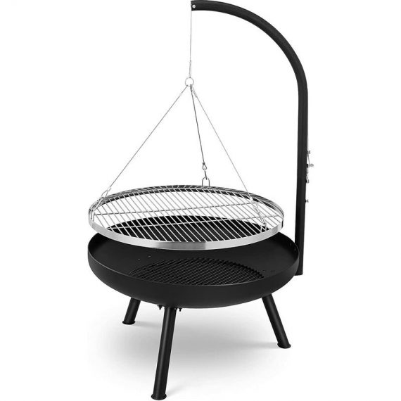 Bamny - Rotating grill, 70 * 70 * 120cm, grill with fire bowl (Ø70 * H39cm), grill grate (Ø64.5cm) & chain, 4 levels of height adjustment for grill 1021737 768558597815