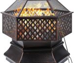 Fire Bowl, 71 x 71 x 63 cm, 28 Inch Hexagonal Fire Pit, Garden, Fire Basket with Grill Grate, Spark Guard Grate, Poker & Charcoal Grate, for 1017787 634359446068