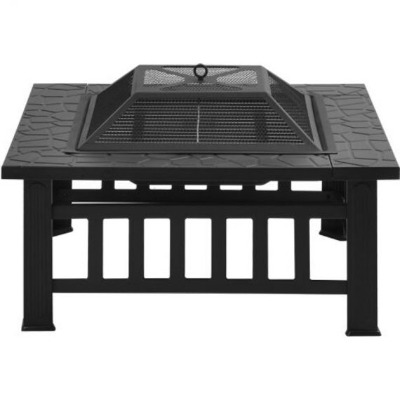 Abrihome - Square Fire Pit with bbq Grill Upgrade Black Steel Garden Heater Burner MX198491AAA 8173942316538
