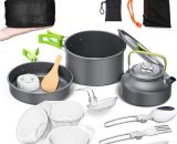 Camping Cookware Kit 14pcs Skillet Set Durable Aluminum, Convenient Picnic Pot Grill Set with Coffee Tea Pot for Hiking RBD027794PXM 9383853096811