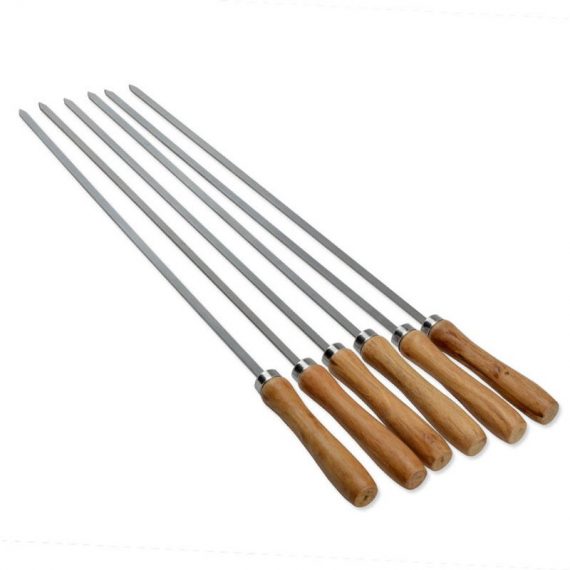 Perle Rare - Set of 6 Stainless Steel Flat Skewers with Wooden Handle bbq Grill 42cm RBD027583DJK 9383853094701