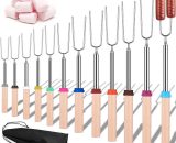 Perle Rare - 12 Pieces bbq Forks, 81cm Stainless Steel Telescopic Barbecue Skewers Grill Sticks for Marshmallows and Hot Dogs (with Canvas Bag) RBD028820LZY 9318807307071