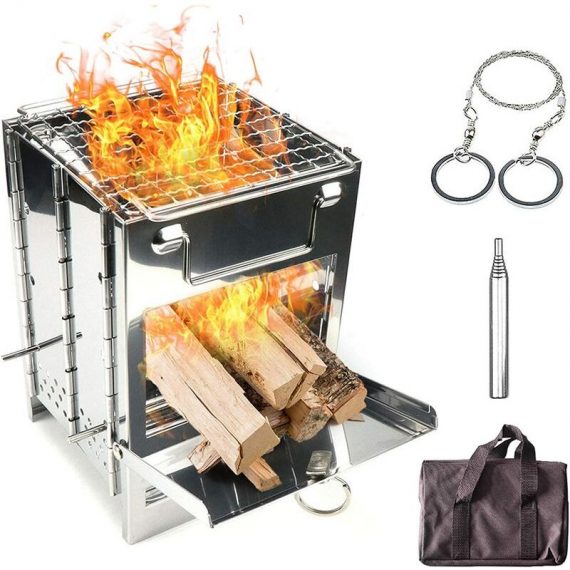 Camping Stove Stainless Steel Folding Backpack Wood Burning Stove Mini BBQ Grill with Carry Bag for Camping Hiking Cooking Mano-HS-1272 6135791819938