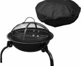 TOUGH MASTER Portable Fire Pit BBQ Grill 17" / 45cm, round, tempered steel, with folding legs With Waterproof Cover TM-FPR17-KIT-1