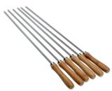 Set of 6 Stainless Steel Flat Skewers with Wooden Handle bbq Grill 42cm Y0001-UK2-k0057-220725-036 4741642504216