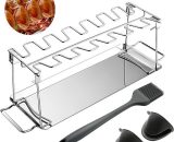 Foldable Stainless Steel BBQ Chicken Leg Holder with Space for 14 Chicken Legs or Wings in the Oven or Grill, with Drip Tray, Gloves, Silicone Brush SZUK-5005