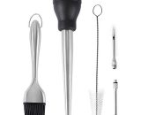 Tinor - Stainless Steel Turkey Baster with BBQ/Grill Basting Brush, Commercial Grade Quality Rubber Bulb Including 2 Flavor Needles and Cleaning Tionr-Ti-UK-5634