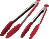 Osqi - Kitchen Tongs - Non-Slip Smart Locking Stainless Steel Cooking Tongs with Silicone Tips for bbq Grilling Serving Salad Ice (Red) MM-OSUK-3507
