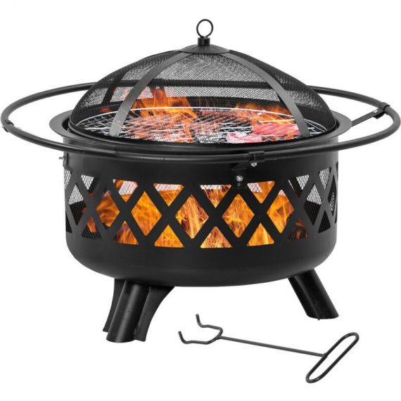 Outsunny - Outdoor Fire Pit Brazier with Cooking Grill Log Wood Charcoal Burner - Black 5056534571610 5056534571610