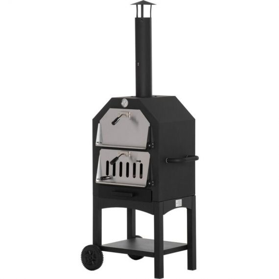 Outsunny - Charcoal Tall Ovan Pizza Maker bbq Grill Outdoor Picnic w/ Thermometer - Black 5056399103520 5056399103520