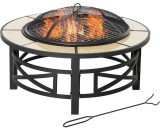 Outsunny - Outdoor Fire Pit Firepit Bowl with Grill Spark Mesh and Fire Poker - Black, Yellow 5056534578060 5056534578060