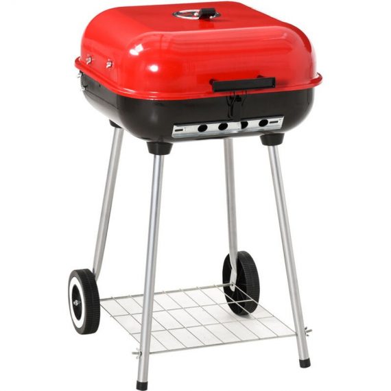 Outsunny - Charcoal Trolley bbq Garden Barbecue Cooker Grill Wheel, Black and Red - Red/Black 5055974800885 5055974800885