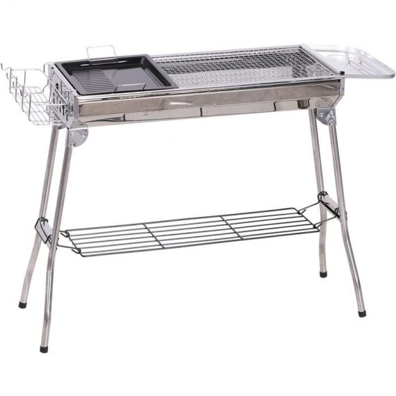 Portable Folding Charcoal bbq Grill Stainless Steel Camp Picnic Cooker - Silver - Outsunny 5056029831434 5056029831434