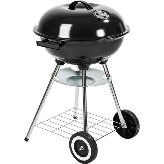 Tectake - bbq kettle grill ø 41.5 cm galvanized with wheels - charcoal grill, barbecue, charcoal bbq - black 401665 4260435991663