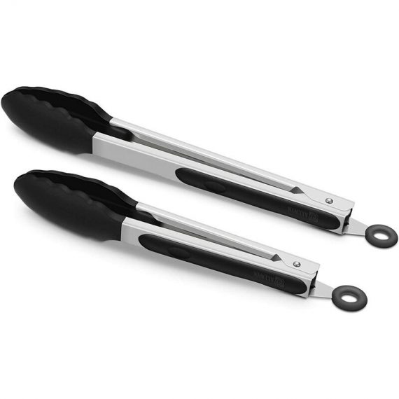 2 Pack Black Kitchen Tongs, Premium Silicone bpa Free Non-Stick Stainless Steel bbq Cooking Grilling Locking Food Tongs, 9-Inch & 12-Inch BAYUK-12526 3191533730360