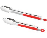 Briday - 304 Stainless Steel Kitchen Cooking Tongs, 9' and 12' Set of 2 Sturdy Grilling Barbeque Brushed Locking Food Tongs with Ergonomic Grip, Red BAYUK-12853 3191533733637
