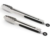 Briday - 304 Stainless Steel Kitchen Cooking Tongs, 9' and 12' Set of 2 Sturdy Grilling Barbeque Brushed Locking Food Tongs with Ergonomic Grip, Black BAYUK-12851 3191533733613