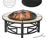 Outsunny Metal Large Fire Pit, Outdoor Firepit Bowl with Grill, Spark Screen Cover, Fire Poker for Garden, Bonfire, Patio, 84 x 84 x 52cm, Black 842-229 5056534578077