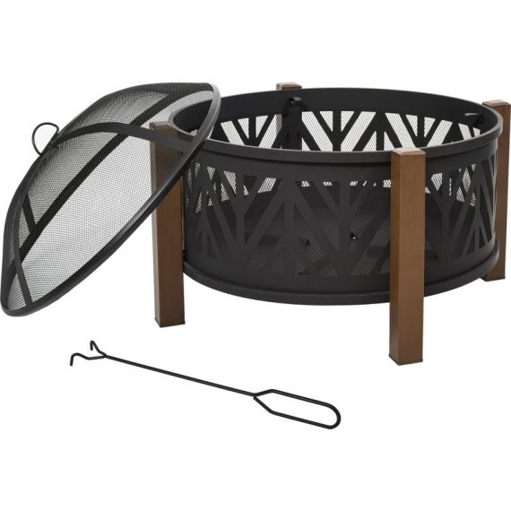 Outsunny 2-in-1 Outdoor Fire Pit Bowl with BBQ Grill Grate 30" Steel Heater with Spark Screen Cover, Fire Poker for Backyard Bonfire Outdoor Cooking 842-172 5056399145728