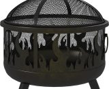 Outsunny Metal Firepit Bowl Outdoor 2-In-1 Round Fire Pit w/ Lid, Grill, Poker, Handles for Garden, Camping, BBQ, Bonfire, Wood Burning Stove, 61.5 x 61.5 x 52cm, Black 842-169V01BK 5056725390983